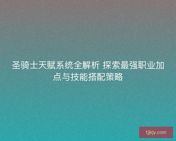 圣骑士天赋系统全解析 探索最强职业加点与技能搭配策略