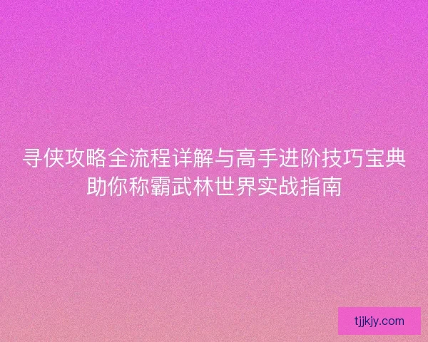 寻侠攻略全流程详解与高手进阶技巧宝典助你称霸武林世界实战指南